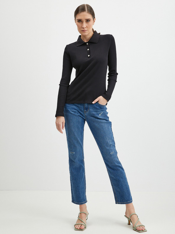 Orsay Črna ženska rebrasta polo majica ORSAY