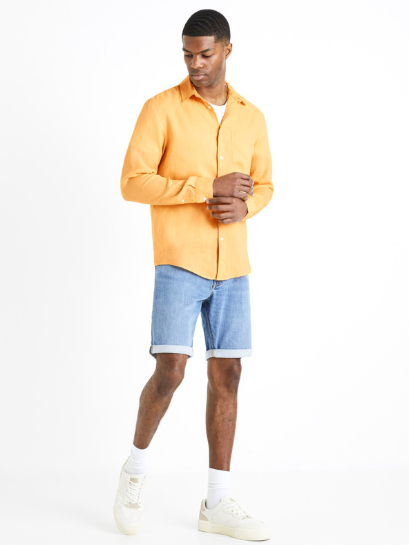 Celio Oranžna moška lanena srajca Celio Daflix
