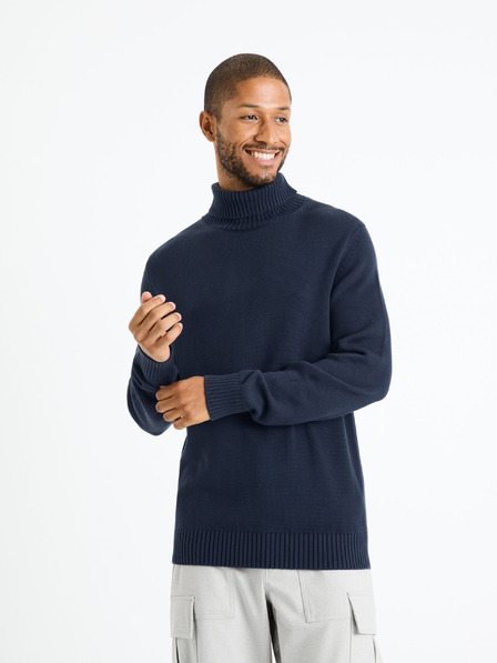 Celio Temno moder moški osnovni pulover z rolojem Celio Febasico