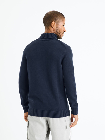 Celio Temno moder moški osnovni pulover z rolojem Celio Febasico