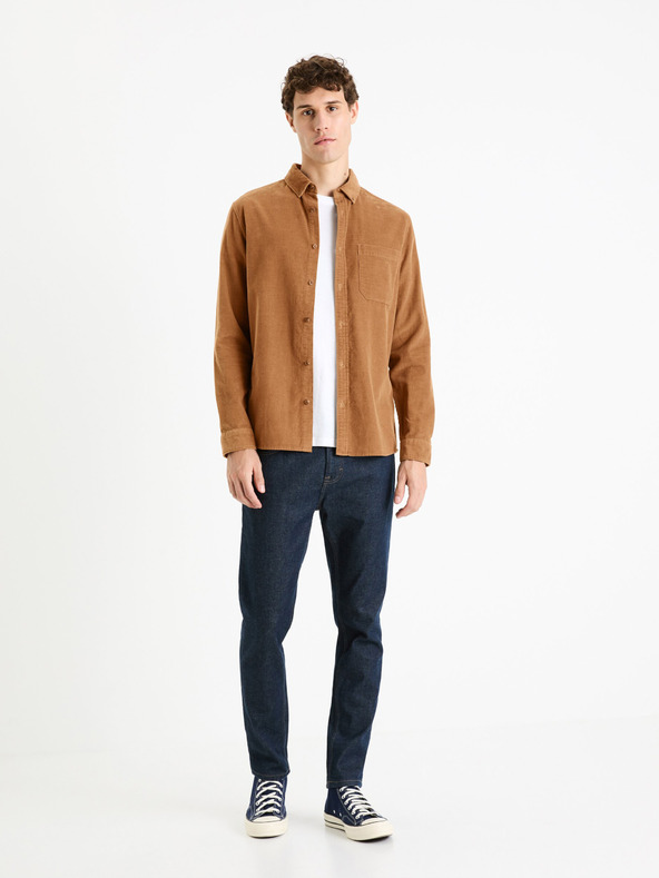 Celio Rjava moška srajca Celio Faduroy iz velurja