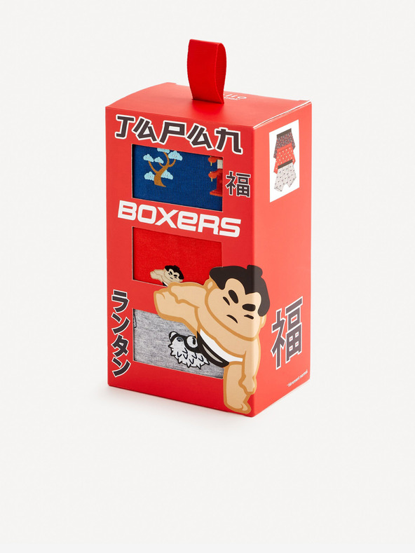 Celio Komplet treh moških bokseric v sivi, modri in rdeči barvi Celio