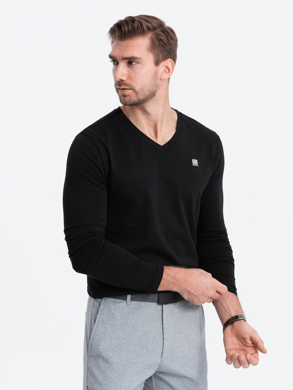 Ombre Clothing Črna moška majica z v-izrezom Ombre Clothing