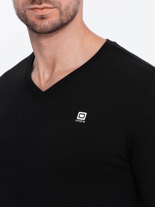 Ombre Clothing Črna moška majica z v-izrezom Ombre Clothing
