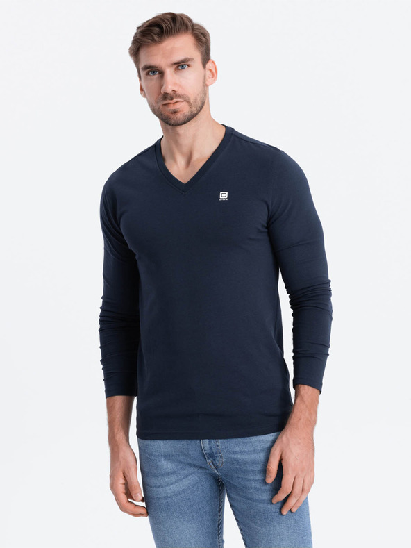 Ombre Clothing Temno modra moška majica z v-izrezom Ombre Clothing