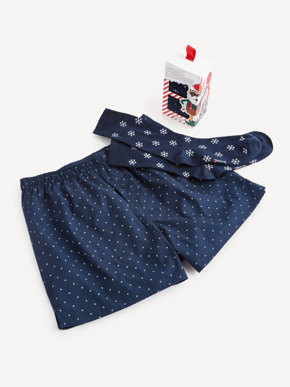 Celio Komplet temno modrih moških kratkih hlač in nogavic v darilnem paketu Celio