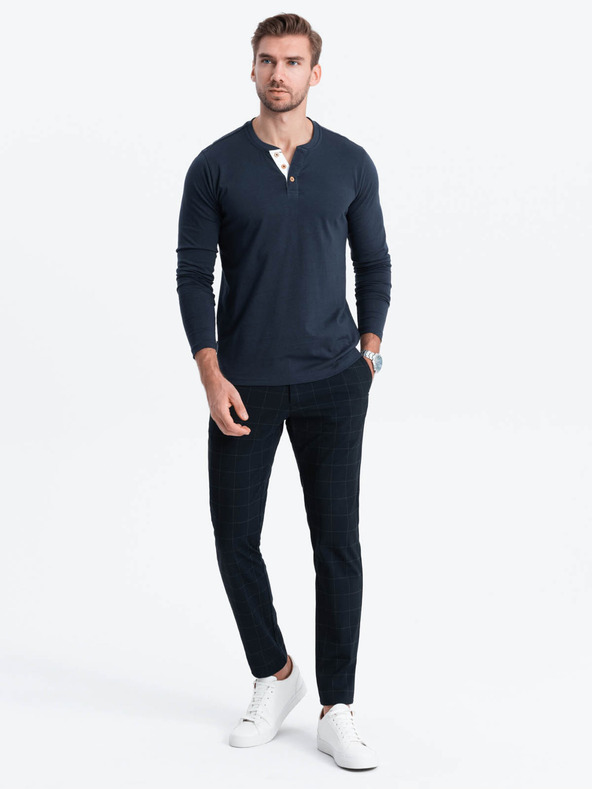 Ombre Clothing Temno modra moška srajca z gumbi Ombre Clothing HENLEY