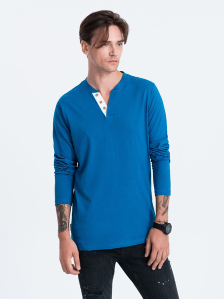 Ombre Clothing Modra moška srajca z gumbi Ombre Clothing HENLEY