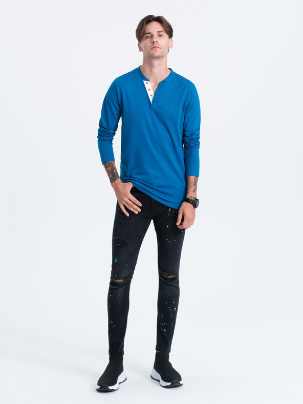 Ombre Clothing Modra moška srajca z gumbi Ombre Clothing HENLEY