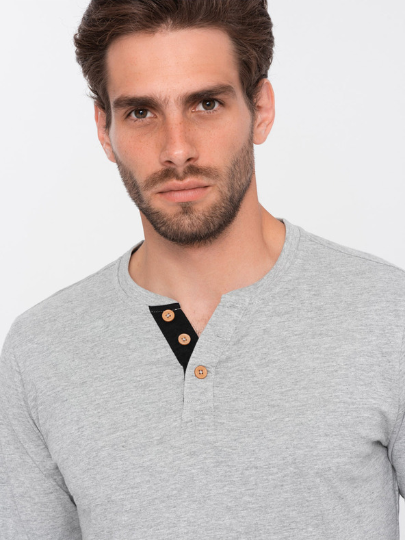 Ombre Clothing Siva moška majica z gumbi Ombre Clothing HENLEY