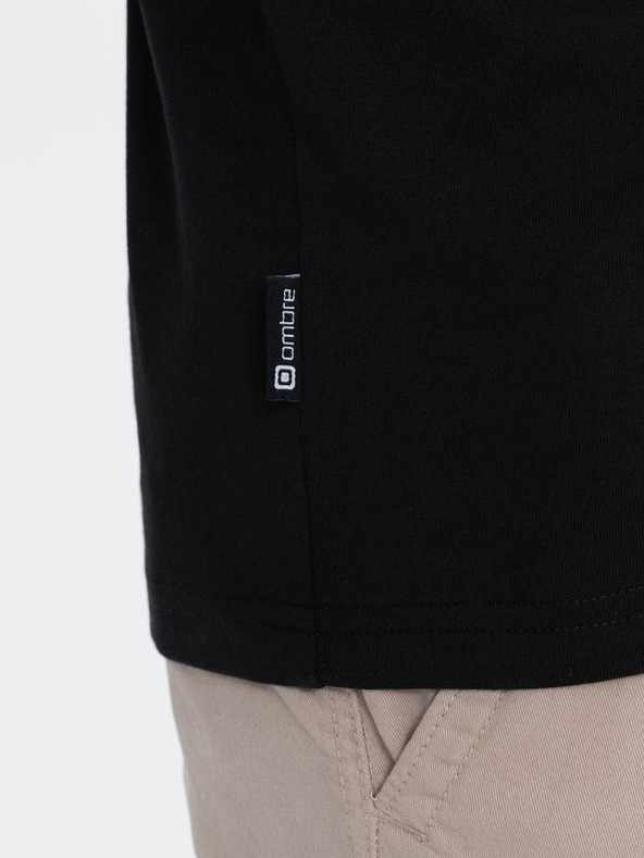 Ombre Clothing Črna moška majica z gumbom Ombre Clothing HENLEY