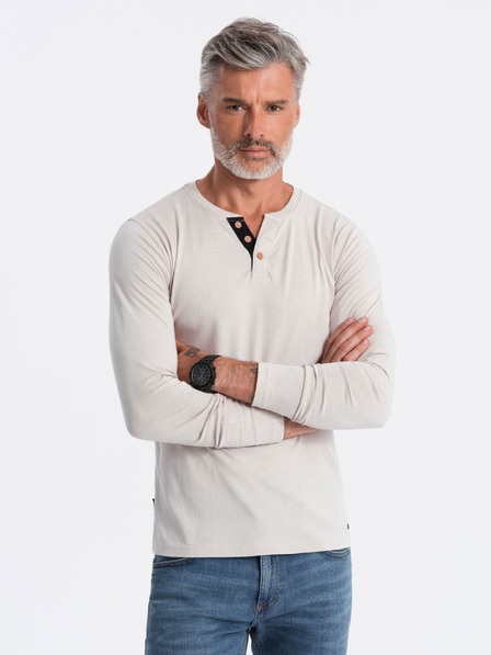 Ombre Clothing Svetlo siva moška majica z gumbom Ombre Clothing HENLEY