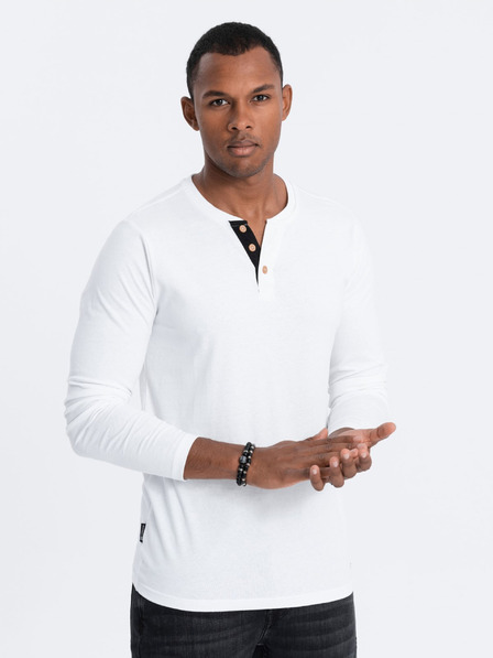 Ombre Clothing Bela moška srajca z gumbi Ombre Clothing HENLEY