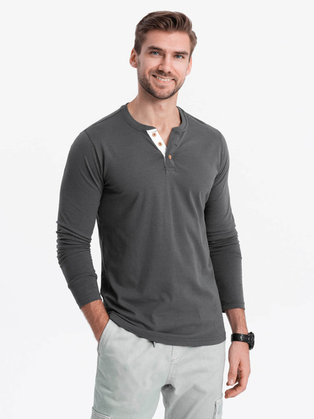 Ombre Clothing Temno siva moška majica z gumbom navzdol Ombre Clothing HENLEY