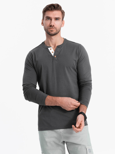 Ombre Clothing Temno siva moška majica z gumbom navzdol Ombre Clothing HENLEY