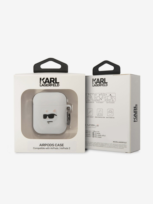 Karl Lagerfeld 3D logotip NFT Choupette Head Silikonsko ohišje za Airpods 1/2 White Karl Lagerfeld