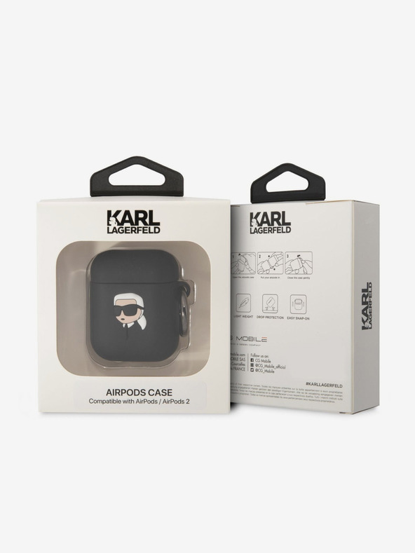 Karl Lagerfeld 3D logotip NFT Karl Head Silikonski ovitek za Airpods 1/2 Black Karl Lagerfeld