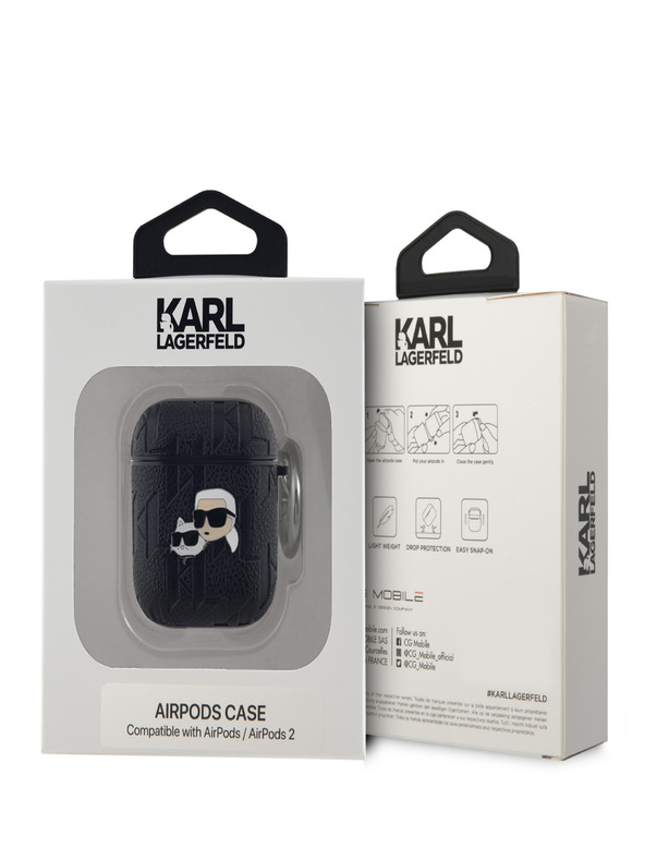 Karl Lagerfeld Karl Lagerfeld PU Relizejski etui z glavama Karla in Choupette za AirPods 1/2 Black