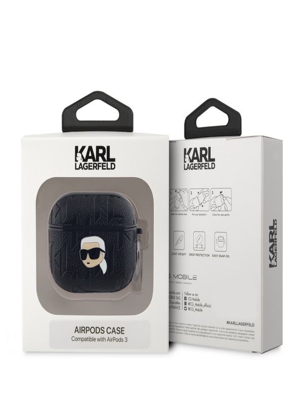 Karl Lagerfeld Karl Lagerfeld PU reliefni etui z glavo Karl za AirPods 3 črno