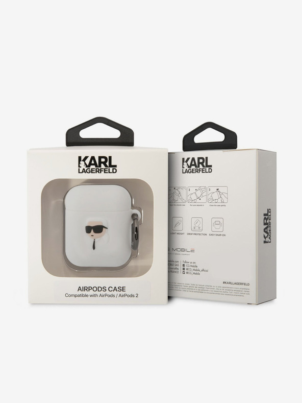Karl Lagerfeld 3D logotip NFT Karl Head Silikonski ovitek za Airpods 1/2 White Karl Lagerfeld