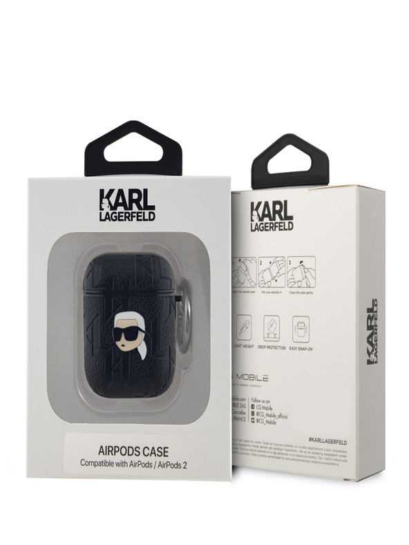Karl Lagerfeld Karl Lagerfeld PU reliefni etui z glavo Karl za AirPods 1/2 črno