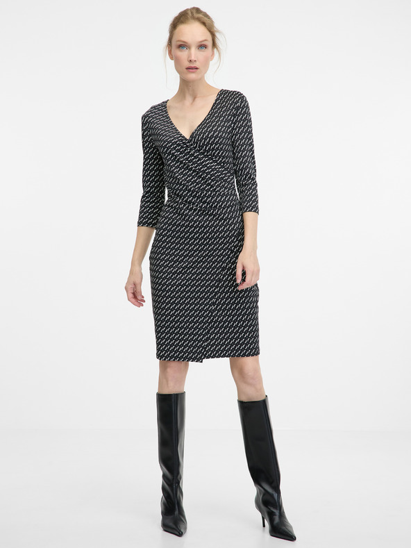 Orsay Črna ženska obleka do kolen ORSAY