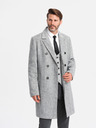 Ombre Clothing Eleganten moški dvoredni plašč v slemenu sive barve Ombre Clothing