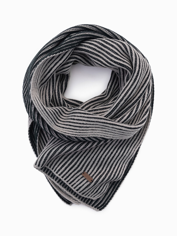 Ombre Clothing Moški pleteni šal z dvobarvnimi črtami sive in črne barve Ombre oblačila