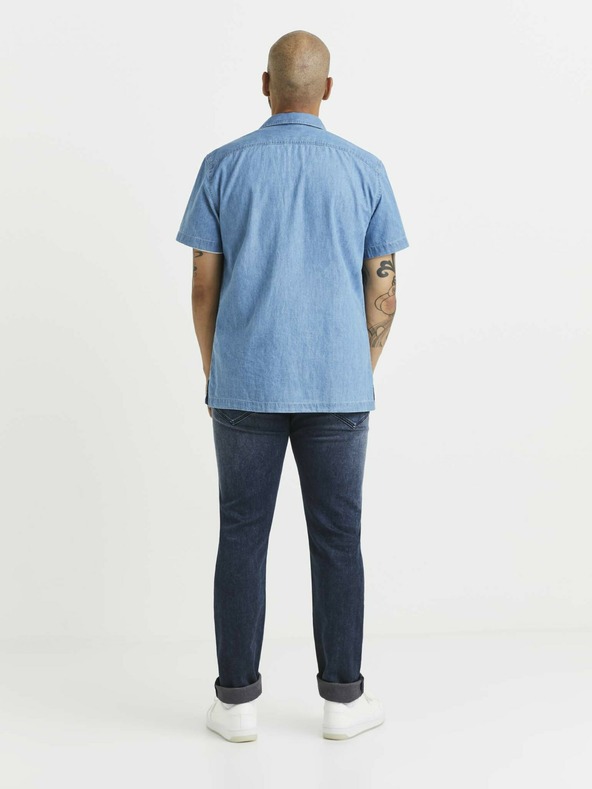 Celio Modra moška srajca iz džinsa z žepi Celio