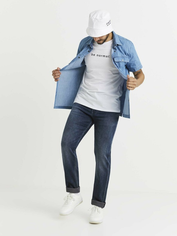 Celio Modra moška srajca iz džinsa z žepi Celio