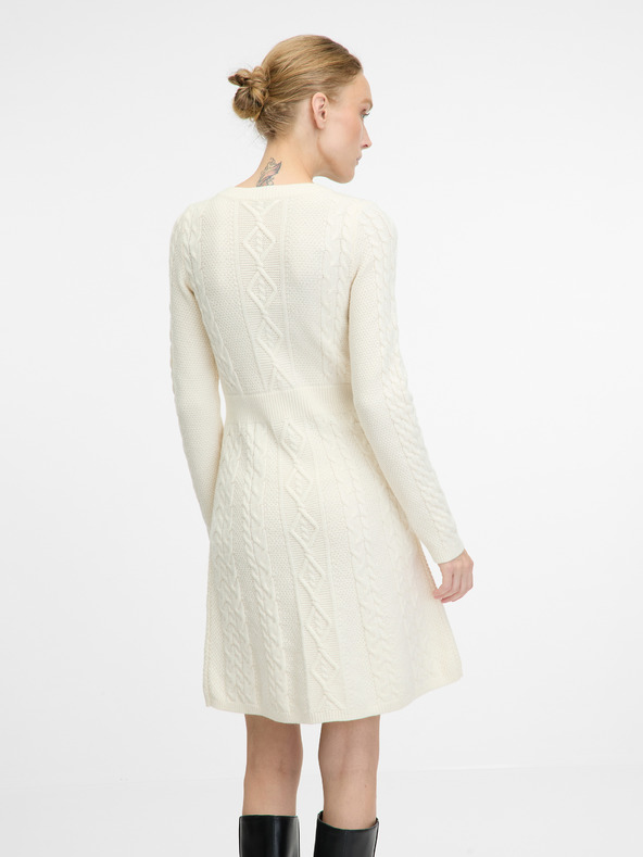 Orsay Krem ženska obleka do kolen ORSAY