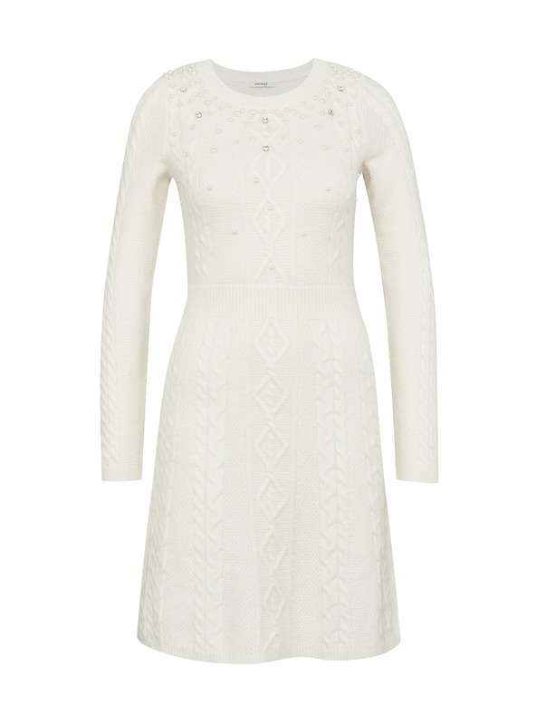 Orsay Krem ženska obleka do kolen ORSAY