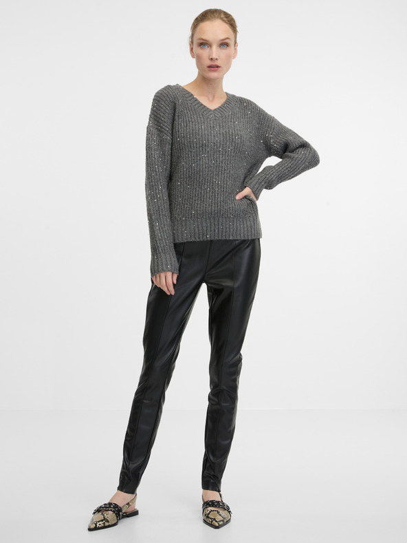 Orsay Črne ženske hlače iz umetnega usnja ORSAY