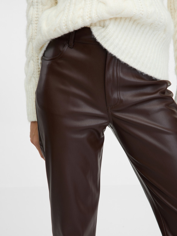 Orsay Črne ženske hlače iz umetnega usnja ORSAY