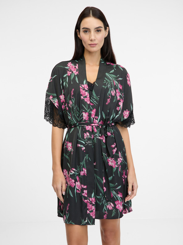 Orsay Črn ženski kopalni plašč iz satena ORSAY