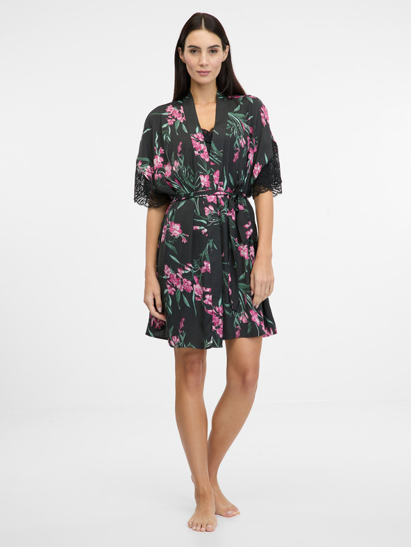 Orsay Črn ženski kopalni plašč iz satena ORSAY