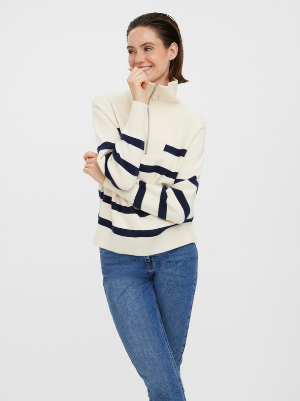 Vero Moda Modro-smetanast črtast pulover VERO MODA Saba