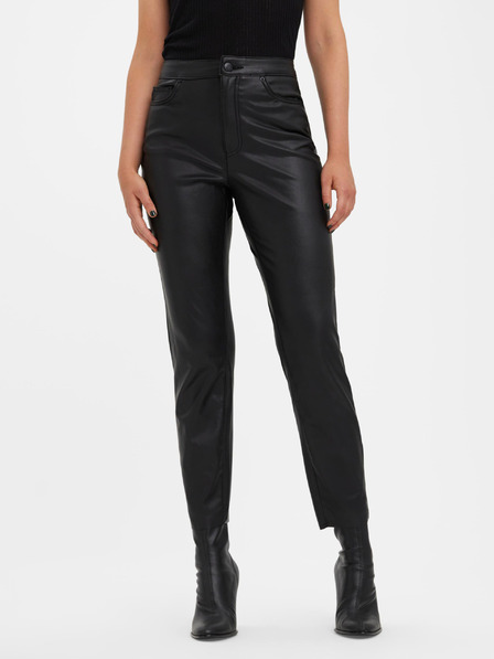 Vero Moda Črne ženske usnjene hlače VERO MODA Brenda
