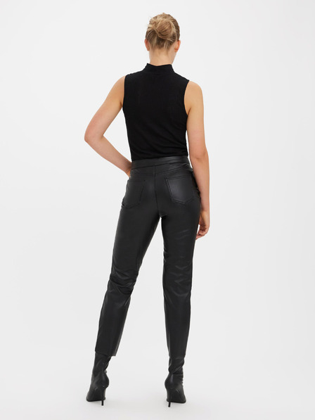 Vero Moda Črne ženske usnjene hlače VERO MODA Brenda
