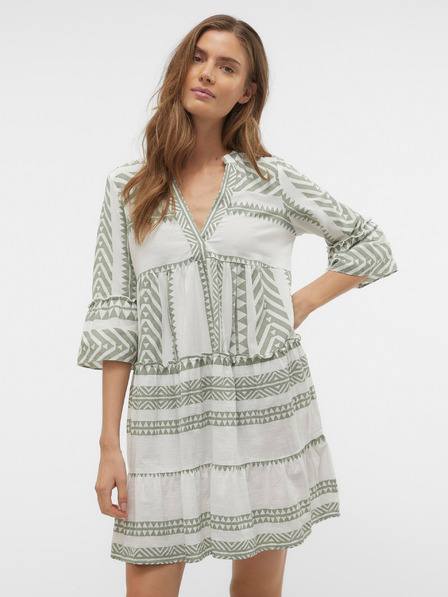 Vero Moda Zeleno-bela ženska vzorčasta obleka Vero Moda Dicthe