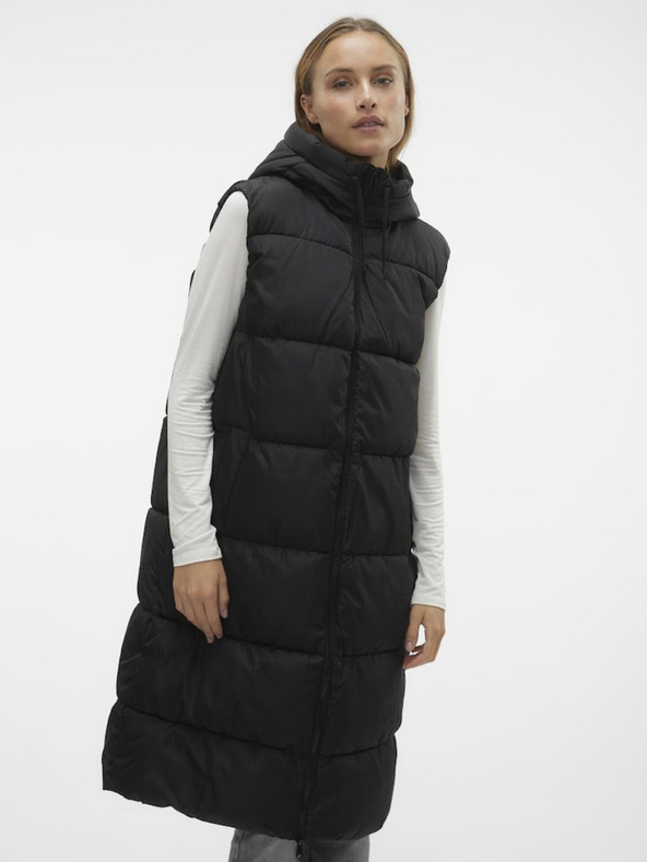 Vero Moda Črni ženski dolgi prešiti telovnik Vero Moda Ligaane