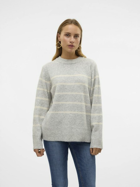 Vero Moda Bež in siv ženski črtast pulover Vero Moda Flawless