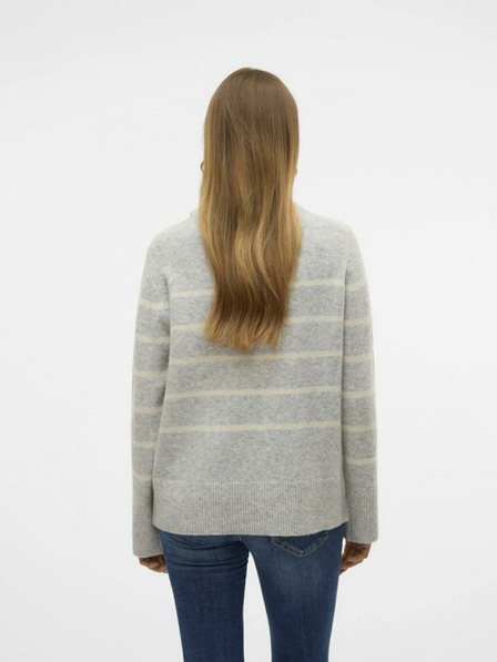 Vero Moda Bež in siv ženski črtast pulover Vero Moda Flawless