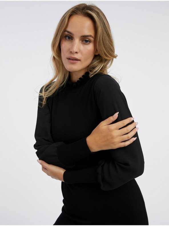 Orsay Črna ženska pletena obleka z rokavi ORSAY