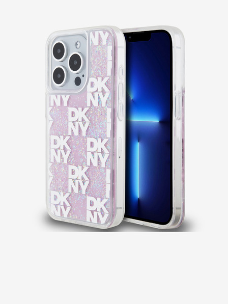 DKNY Tekoča bleščica s šahiranim vzorcem hrbtnega ovitka za iPhone 15 Pro Pink DKNY