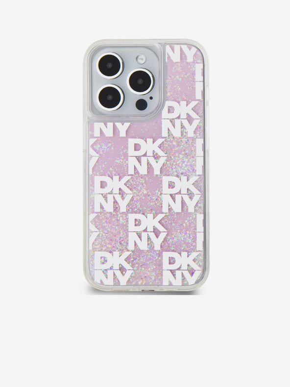 DKNY Tekoča bleščica s šahiranim vzorcem hrbtnega ovitka za iPhone 15 Pro Pink DKNY
