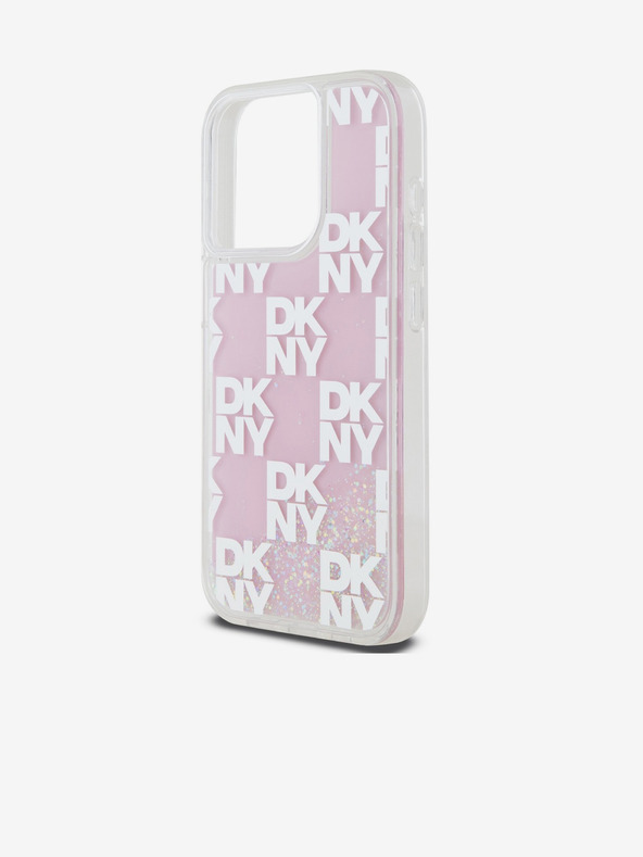 DKNY Tekoča bleščica s šahiranim vzorcem hrbtnega ovitka za iPhone 15 Pro Pink DKNY