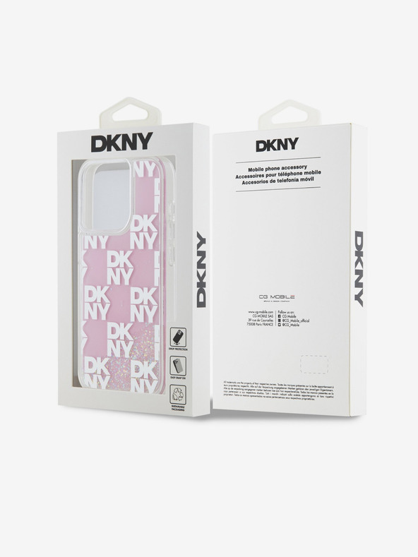 DKNY Tekoča bleščica s šahiranim vzorcem hrbtnega ovitka za iPhone 15 Pro Pink DKNY