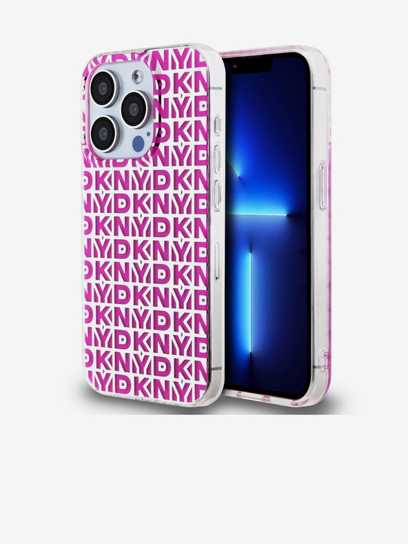DKNY PC/TPU hrbtni ovitek s ponavljajočim se vzorcem za iPhone 15 Pro roza DKNY