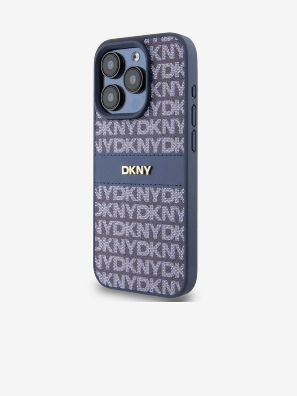 DKNY PU usnje Repeat Pattern Tonal Stripe Back Cover za iPhone 15 Pro Blue DKNY